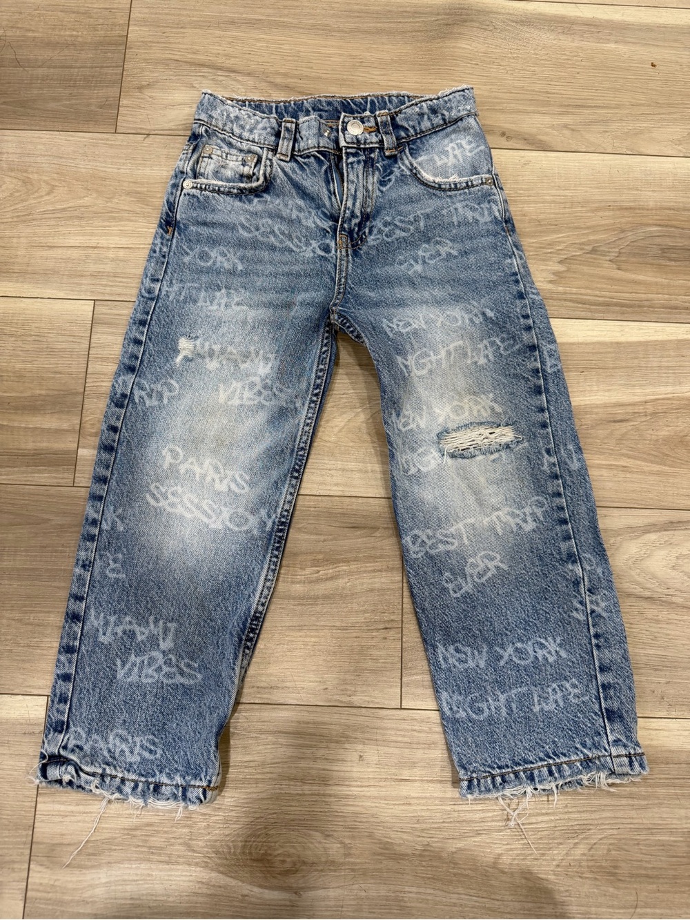 ZARA Light Wash Graffiti Print Jeans